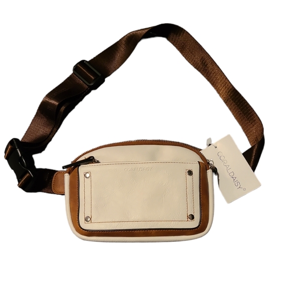 CORAL DAISY Cream & Brown Fanny Pack Bag NWT - Picture 1 of 7